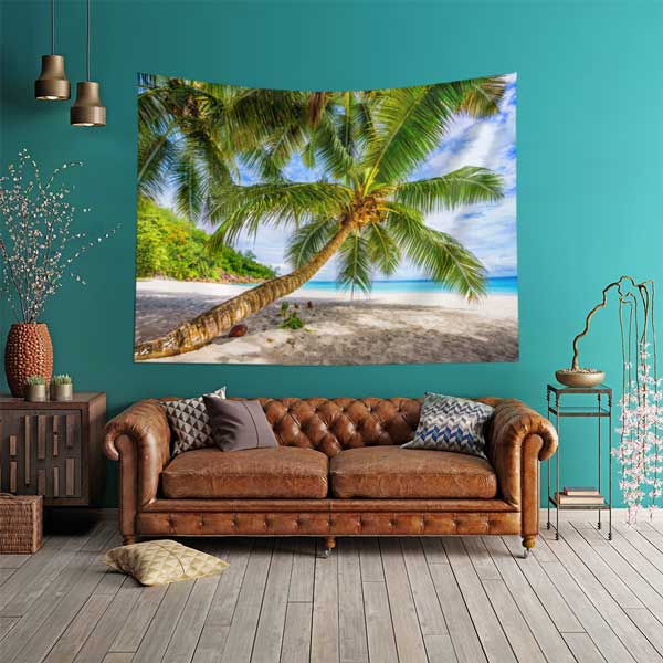 wall-design-decor-14286-01 Tropikal Sahil ve Palmiye Ağacı Deniz Manzarası Duvar Örtüsü Kumaş Baskı 14286