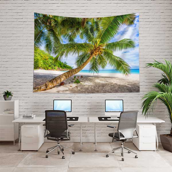 wall-design-decor-14286-02 Tropikal Sahil ve Palmiye Ağacı Deniz Manzarası Duvar Örtüsü Kumaş Baskı 14286