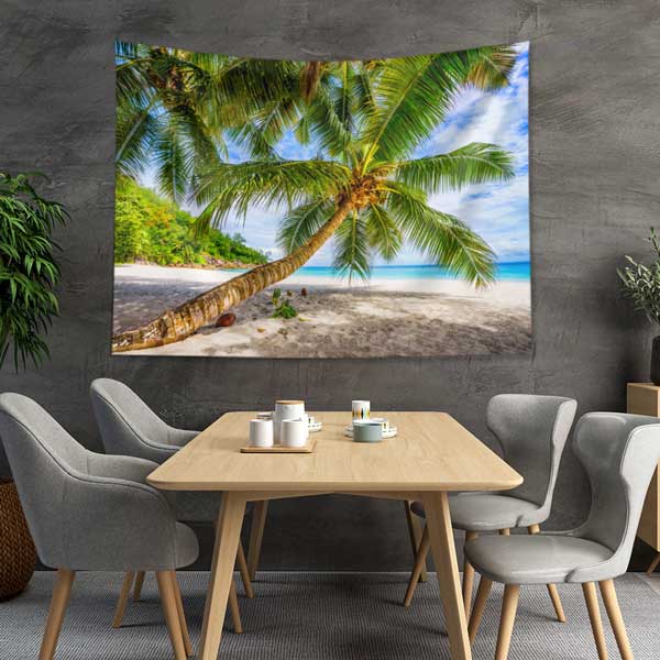 wall-design-decor-14286-03 Tropikal Sahil ve Palmiye Ağacı Deniz Manzarası Duvar Örtüsü Kumaş Baskı 14286