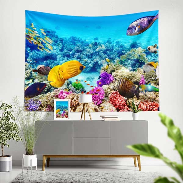 wall-design-decor-14301-00 Tropikal Balıklar ve Renkli Mercan Resifleri Duvar Örtüsü 14301