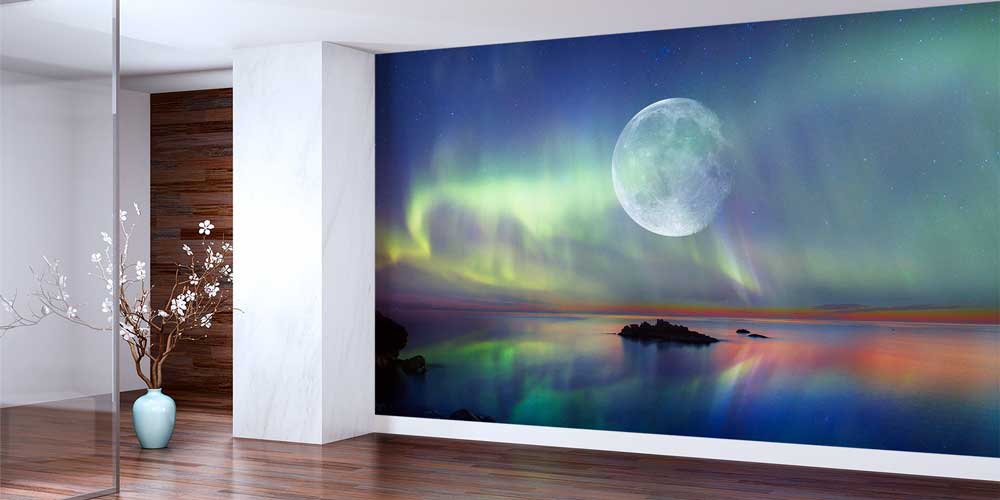 Dolunay ve Kuzey Işıkları Manzaralı Duvar Kağıdı 13135