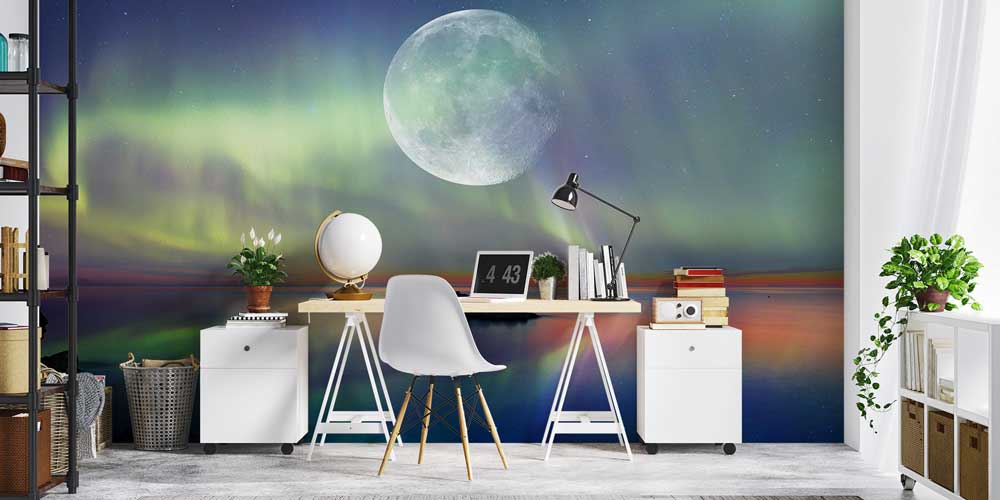 Dolunay ve Kuzey Işıkları Manzaralı Duvar Kağıdı 13135