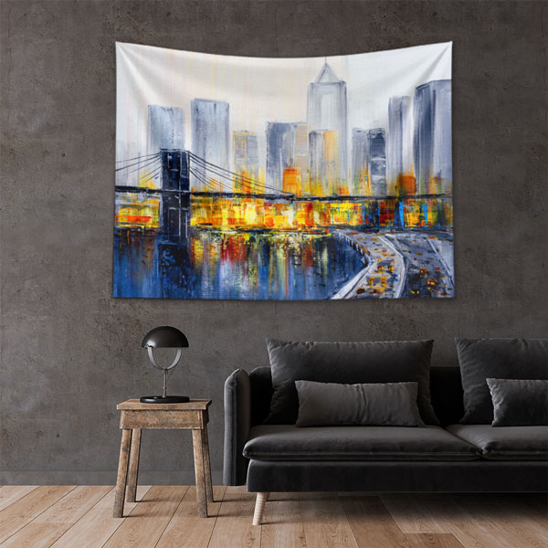 Köprü ve Şehir Silüeti Manzaralı Modern Duvar Örtüsü Kumaş Baskı 5604