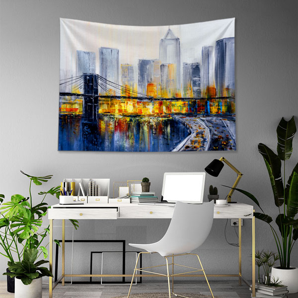 Köprü ve Şehir Silüeti Manzaralı Modern Duvar Örtüsü Kumaş Baskı 5604