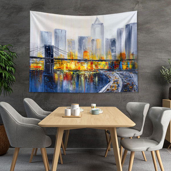 Köprü ve Şehir Silüeti Manzaralı Modern Duvar Örtüsü Kumaş Baskı 5604