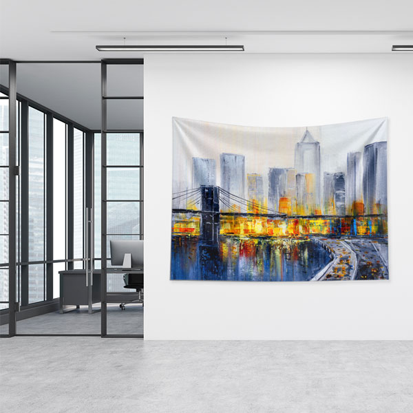 Köprü ve Şehir Silüeti Manzaralı Modern Duvar Örtüsü Kumaş Baskı 5604
