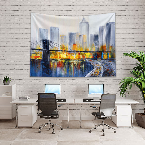 Köprü ve Şehir Silüeti Manzaralı Modern Duvar Örtüsü Kumaş Baskı 5604