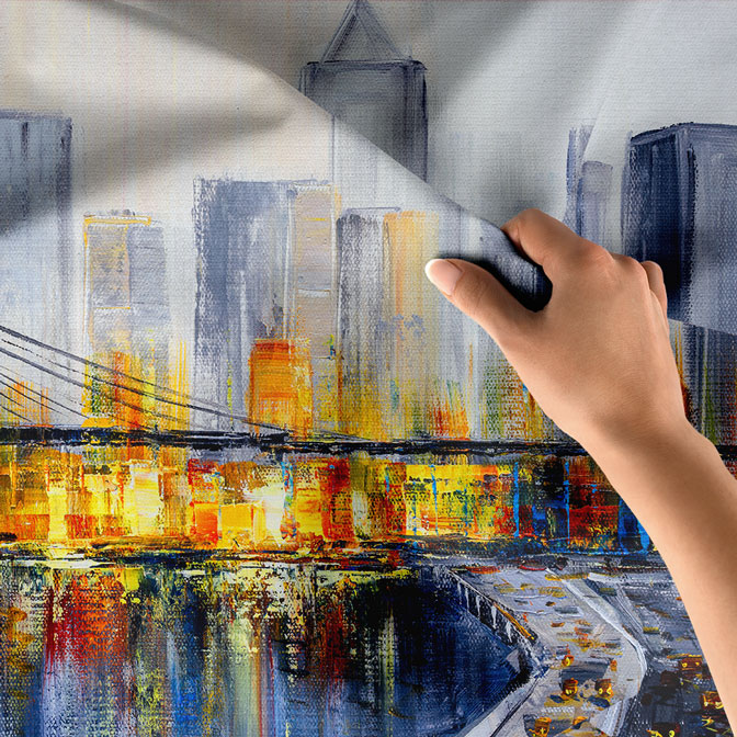 Köprü ve Şehir Silüeti Manzaralı Modern Duvar Örtüsü Kumaş Baskı 5604