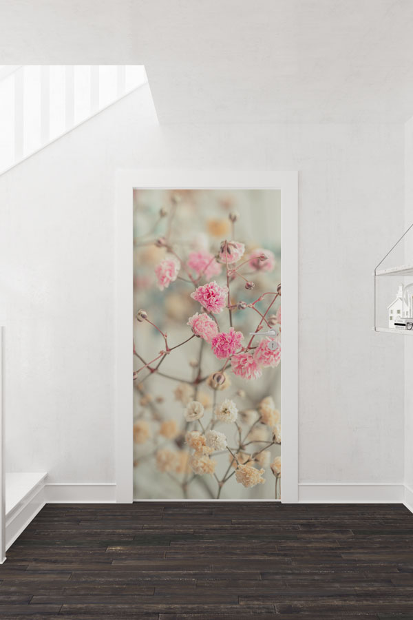 Pastel Çiçek Dalları Desenli Zarif Botanik Kapı Giydirme Tasarımı 9342