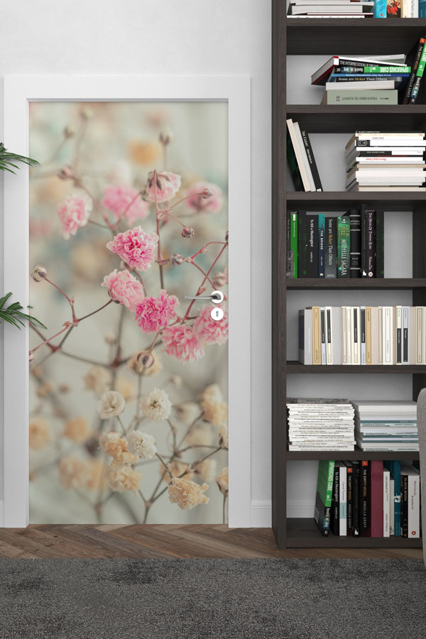 Pastel Çiçek Dalları Desenli Zarif Botanik Kapı Giydirme Tasarımı 9342