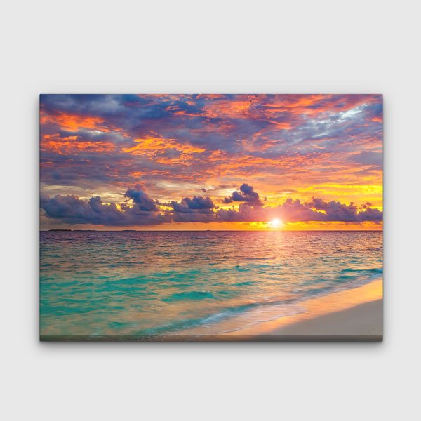 Turuncu ve Mor Gün Batımı Sahil Manzarası Kanvas Tablo 13349
