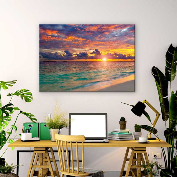 Turuncu ve Mor Gün Batımı Sahil Manzarası Kanvas Tablo 13349
