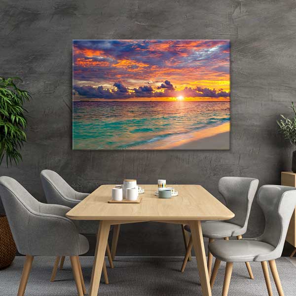 Turuncu ve Mor Gün Batımı Sahil Manzarası Kanvas Tablo 13349