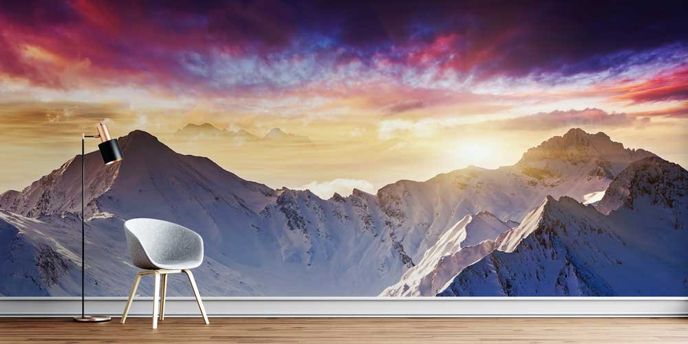 Gün Doğumu ve Karlı Dağlar Panorama Fotoğraf Duvar Kağıdı 12905