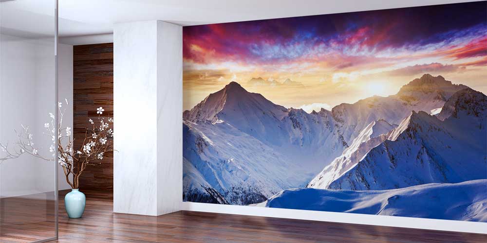 Gün Doğumu ve Karlı Dağlar Panorama Fotoğraf Duvar Kağıdı 12905