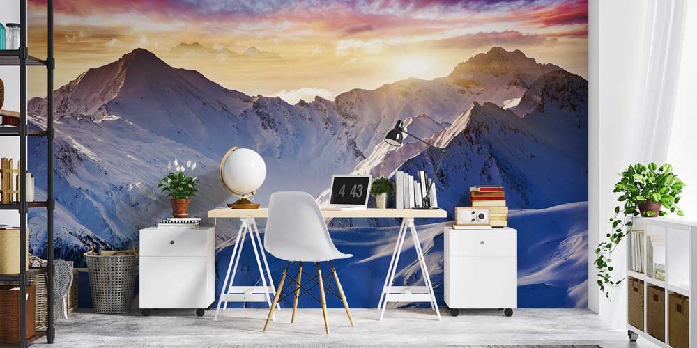 Gün Doğumu ve Karlı Dağlar Panorama Fotoğraf Duvar Kağıdı 12905