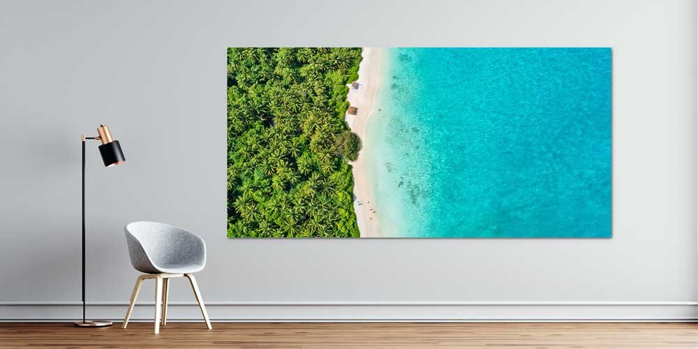 Büyük Ebat Havadan Çekim Tropikal Sahil ve Turkuaz Deniz Duvar Dekoru 14048