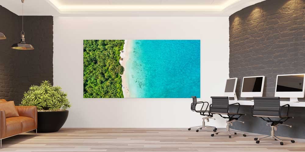 Büyük Ebat Havadan Çekim Tropikal Sahil ve Turkuaz Deniz Duvar Dekoru 14048