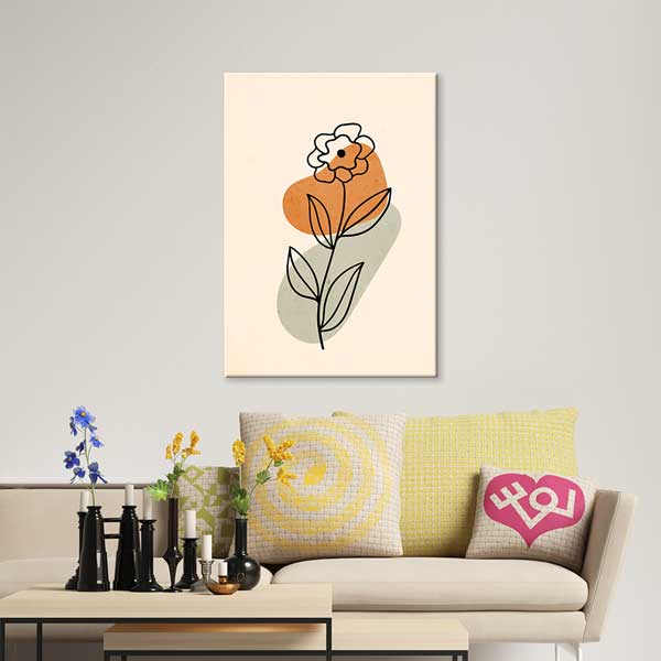 Turuncu Çiçek Figürlü Minimal Duvar Tablosu 13958