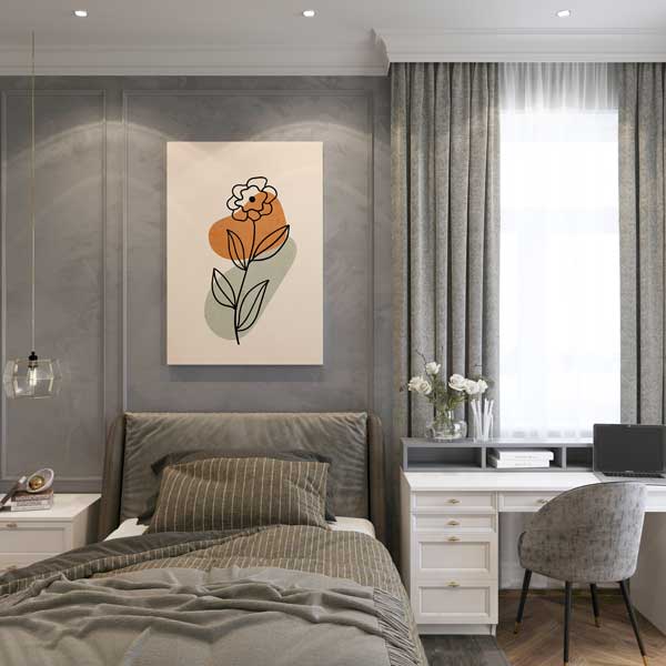 Turuncu Çiçek Figürlü Minimal Duvar Tablosu 13958
