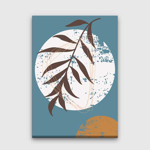 Daire Formlu Yaprak Desenli Minimal Duvar Tablosu 13977
