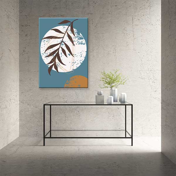 Daire Formlu Yaprak Desenli Minimal Duvar Tablosu 13977