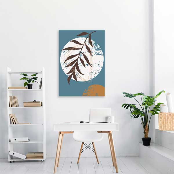 Daire Formlu Yaprak Desenli Minimal Duvar Tablosu 13977