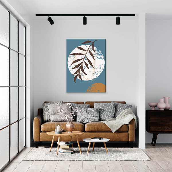 Daire Formlu Yaprak Desenli Minimal Duvar Tablosu 13977