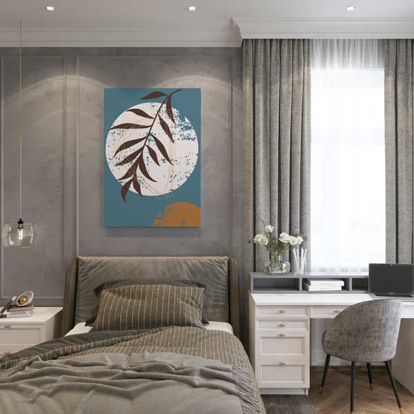 Daire Formlu Yaprak Desenli Minimal Duvar Tablosu 13977