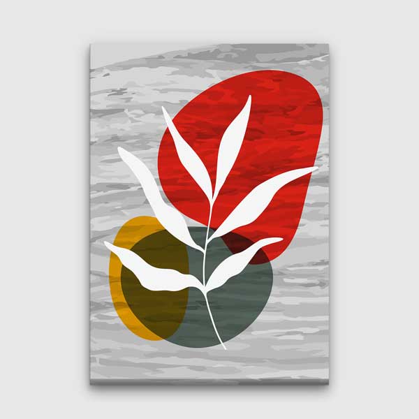 Renk Bloklu Yaprak Figürlü Minimal Duvar Tablosu 13978