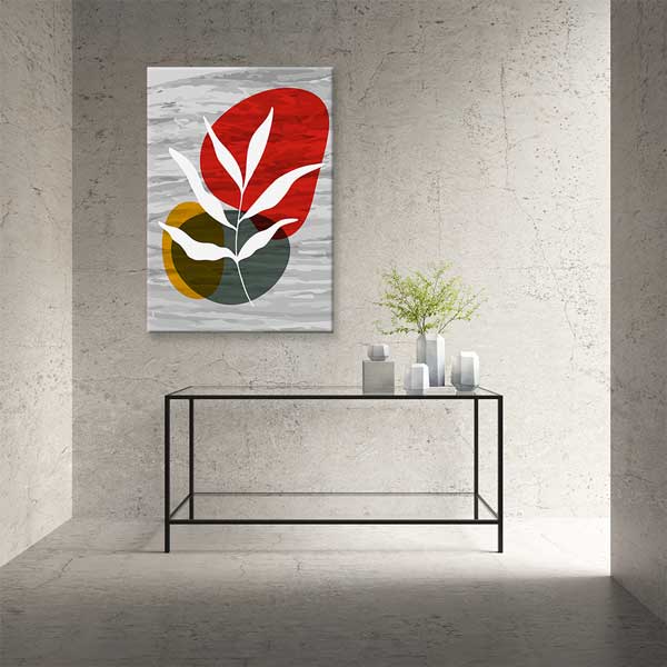 Renk Bloklu Yaprak Figürlü Minimal Duvar Tablosu 13978