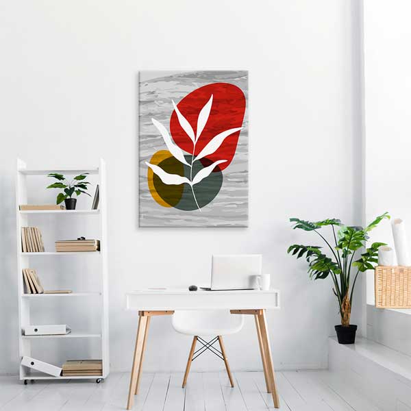 Renk Bloklu Yaprak Figürlü Minimal Duvar Tablosu 13978