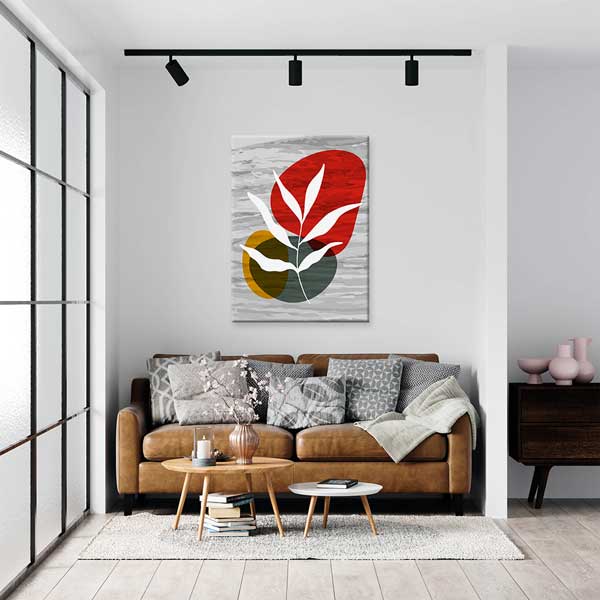 Renk Bloklu Yaprak Figürlü Minimal Duvar Tablosu 13978
