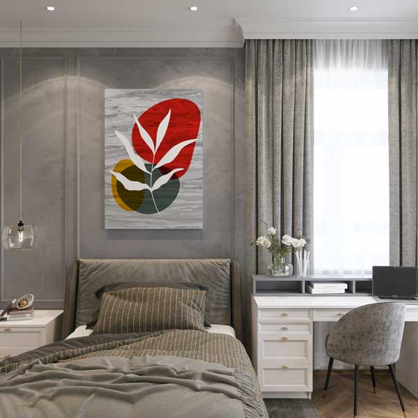 Renk Bloklu Yaprak Figürlü Minimal Duvar Tablosu 13978