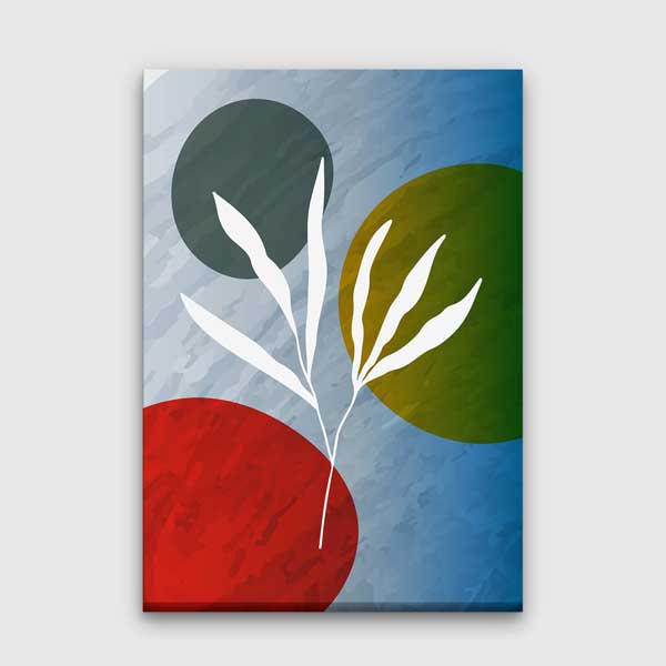 Renk Daireli Yaprak Figürlü Minimal Duvar Tablosu 13979