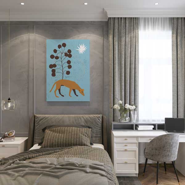 Minimal Tilki ve Bitki Figürlü Duvar Tablosu 13976