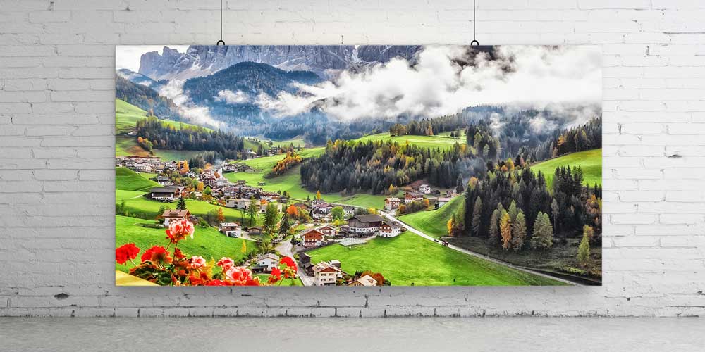 Alp Vadisi Sisli Köy Manzarası Büyük Ebat Duvar Dekoru 14243