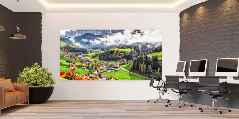 Alp Vadisi Sisli Köy Manzarası Büyük Ebat Duvar Dekoru 14243