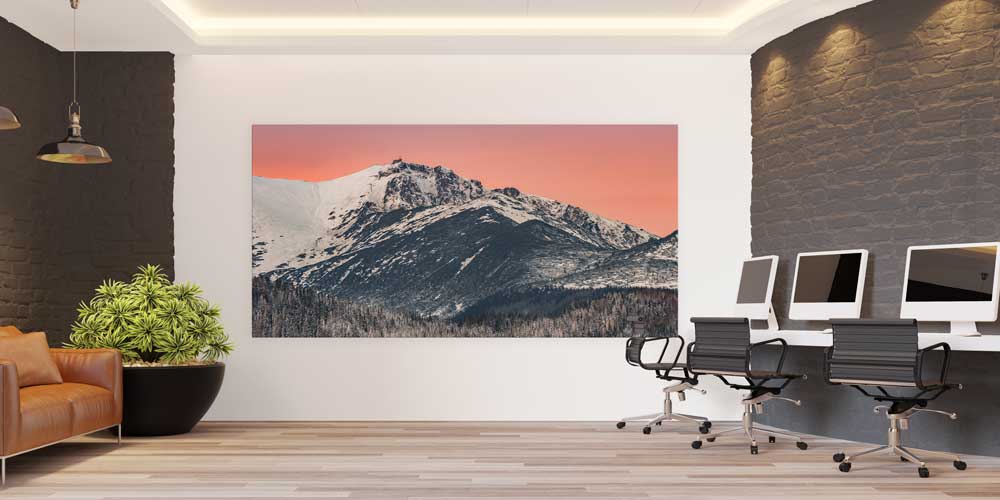 Büyük Ebat Duvar Dekoru Turuncu Gün Batımı Dağ Manzarası 14251