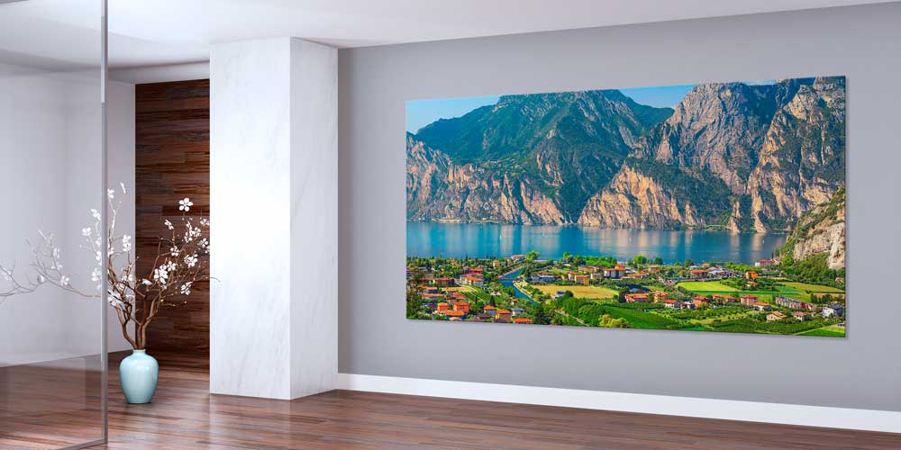 wall-poster-print-14256-01 Akşam Işığında Dağ Manzaralı Göl ve Kasaba Büyük Ebat Duvar Dekoru 14256