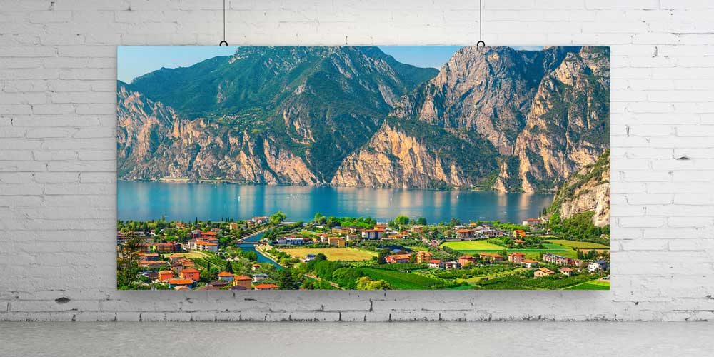 wall-poster-print-14256-02 Akşam Işığında Dağ Manzaralı Göl ve Kasaba Büyük Ebat Duvar Dekoru 14256