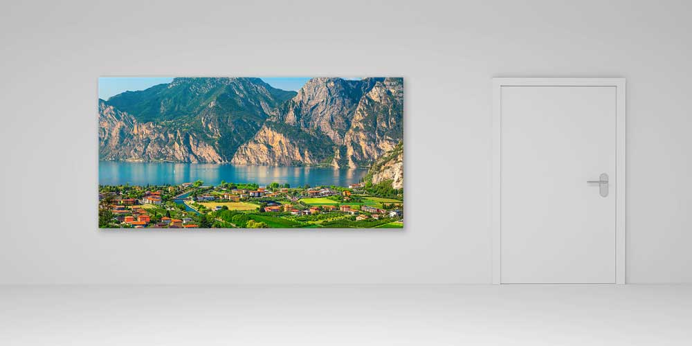 wall-poster-print-14256-04 Akşam Işığında Dağ Manzaralı Göl ve Kasaba Büyük Ebat Duvar Dekoru 14256