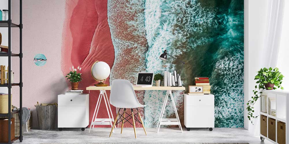 Havadan Deniz ve Pembe Sahil Manzaralı Duvar Kağıdı 13082