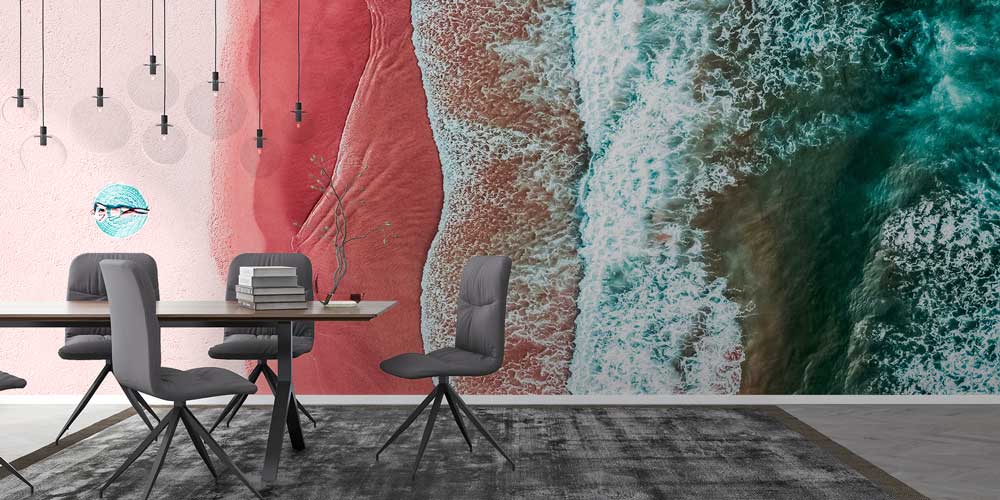 Havadan Deniz ve Pembe Sahil Manzaralı Duvar Kağıdı 13082