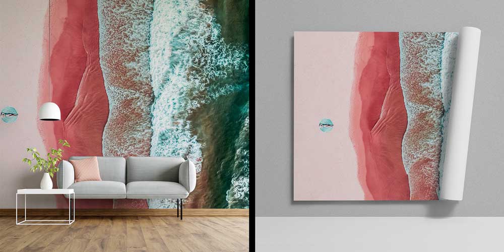 Havadan Deniz ve Pembe Sahil Manzaralı Duvar Kağıdı 13082