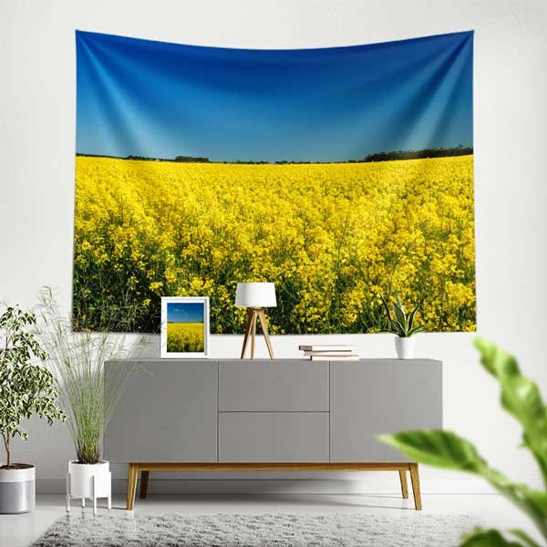 wall-tapestry-14266-00 Afrika Sarı Çiçek Tarlası Doğa Manzarası Duvar Örtüsü Kumaş Baskı 14266