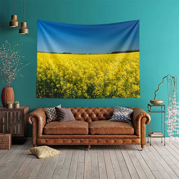 Afrika Sarı Çiçek Tarlası Doğa Manzarası Duvar Örtüsü Kumaş Baskı 14266