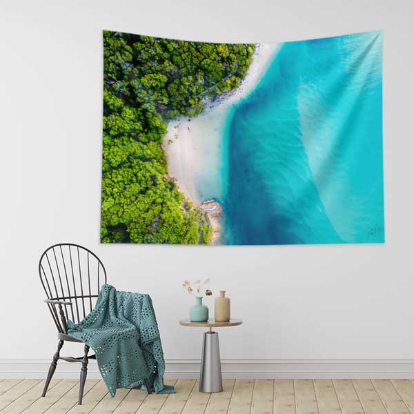 Tropikal Kıyı ve Turkuaz Deniz Doğa Manzarası Duvar Örtüsü Kumaş Baskı 14270