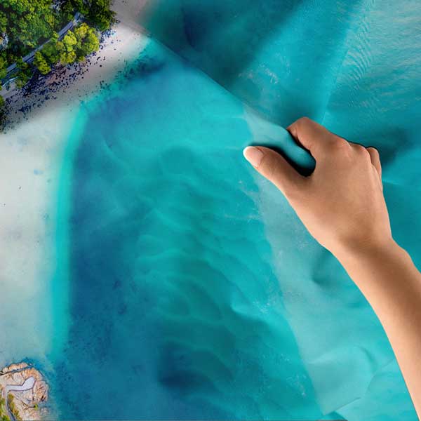 Tropikal Kıyı ve Turkuaz Deniz Doğa Manzarası Duvar Örtüsü Kumaş Baskı 14270