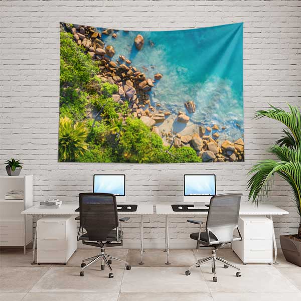 wall-tapestry-14275-02 Tropikal Kayalık Kıyı ve Turkuaz Deniz Doğa Manzarası Duvar Örtüsü Kumaş Baskı 14275